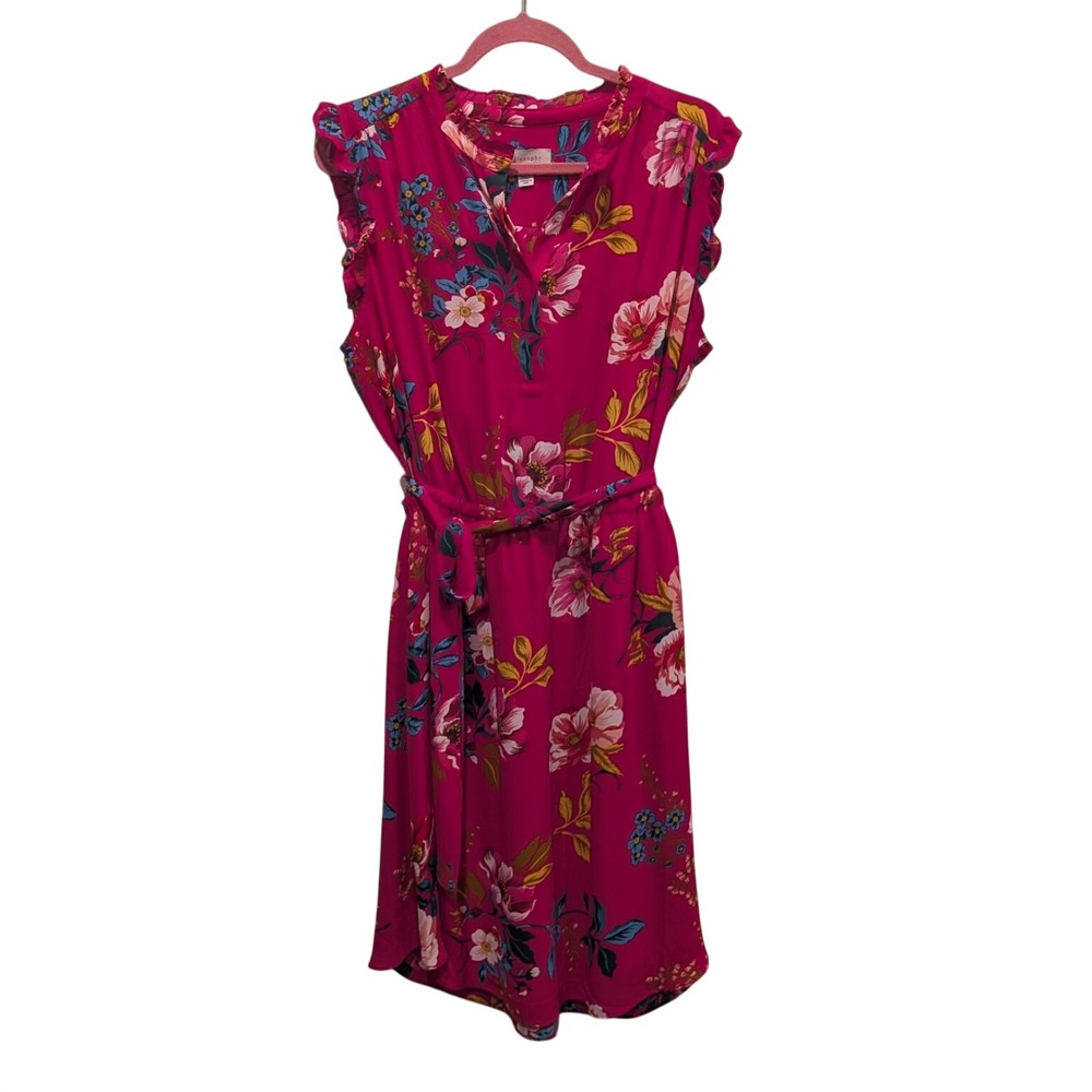 Philosophy Republic Clothing Women Dress XL Pink Floral Ruffle Boho Belted